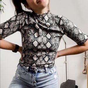 Caution To The Wind Black and White Snake Print Short Sleeve Top